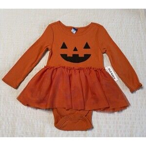 Old Navy Baby 6, 18 months Long Sleeve Bodysuit Tutu Dress HALLOWEEN Pumpkin NWT